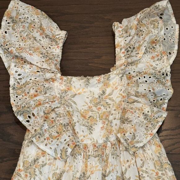 EN SAISON Eyelet Flutter Sleeve Midi-Dress Fields of Gold Size Medium - Picture 5 of 11